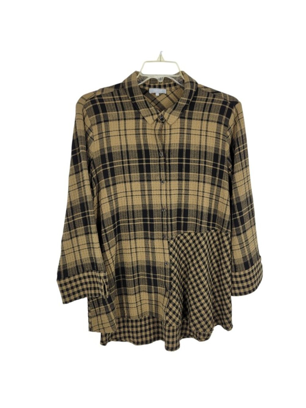 Habitat XL Plaid Gingham Tunic Shirt Mixed Print Patchwork Artsy Lagenlook Boho